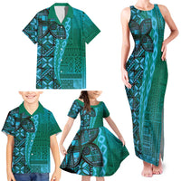 Samoan Pacific Tribal Flower Geometric Art Tattoos Family Matching Tank Maxi Dress and Hawaiian Shirt Siapo Pattern Turquoise Tide LT03 - Polynesian Pride