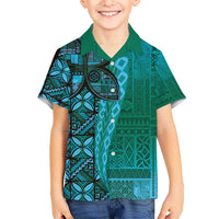 Samoan Pacific Tribal Flower Geometric Art Tattoos Hawaiian Shirt Siapo Pattern Turquoise Tide - Polynesian Pride