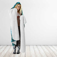 Samoan Pacific Tribal Flower Geometric Art Tattoos Hooded Blanket Siapo Pattern Turquoise Tide - Polynesian Pride