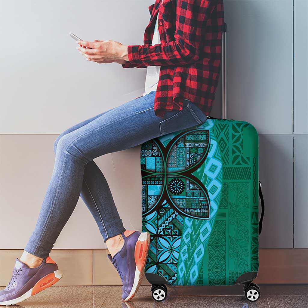 Samoan Pacific Tribal Flower Geometric Art Tattoos Luggage Cover Siapo Pattern Turquoise Tide - Polynesian Pride