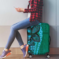 Samoan Pacific Tribal Flower Geometric Art Tattoos Luggage Cover Siapo Pattern Turquoise Tide - Polynesian Pride