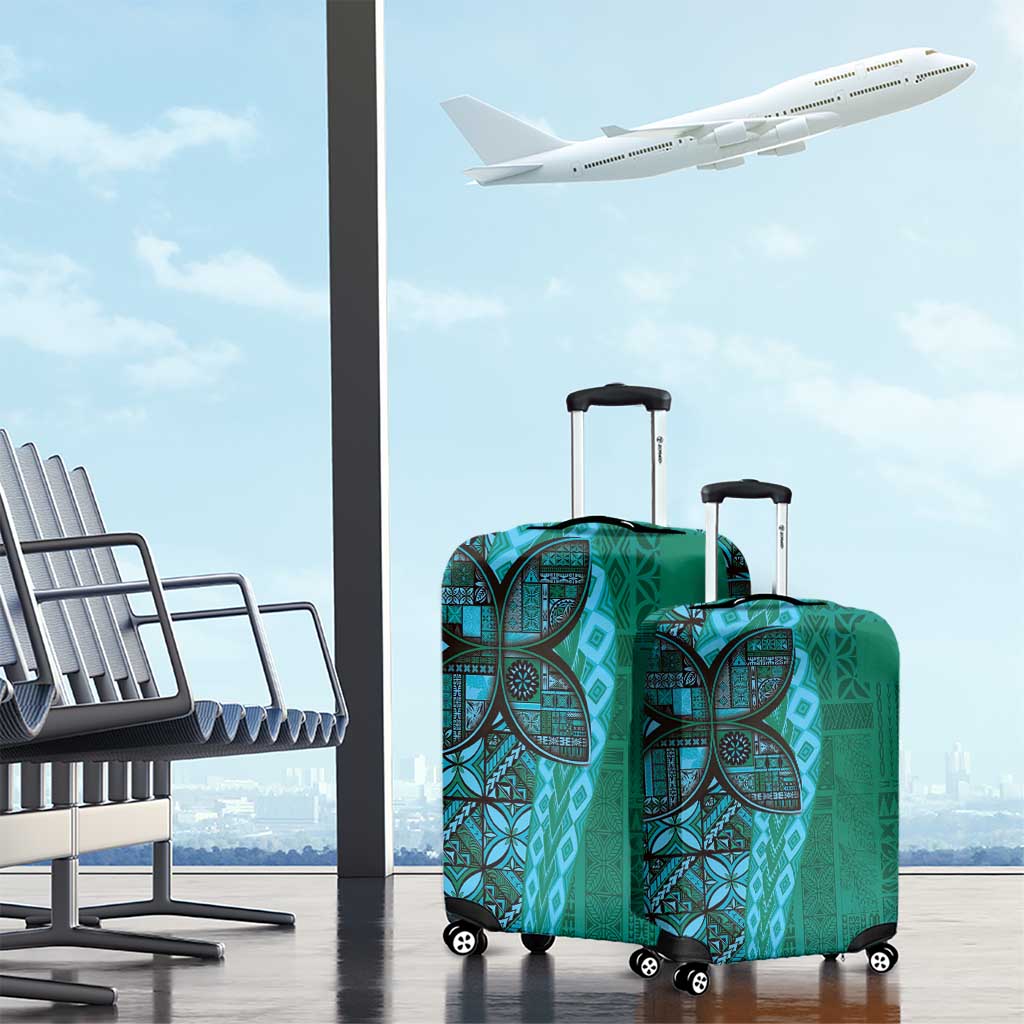Samoan Pacific Tribal Flower Geometric Art Tattoos Luggage Cover Siapo Pattern Turquoise Tide - Polynesian Pride
