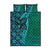 Samoan Pacific Tribal Flower Geometric Art Tattoos Quilt Bed Set Siapo Pattern Turquoise Tide - Polynesian Pride