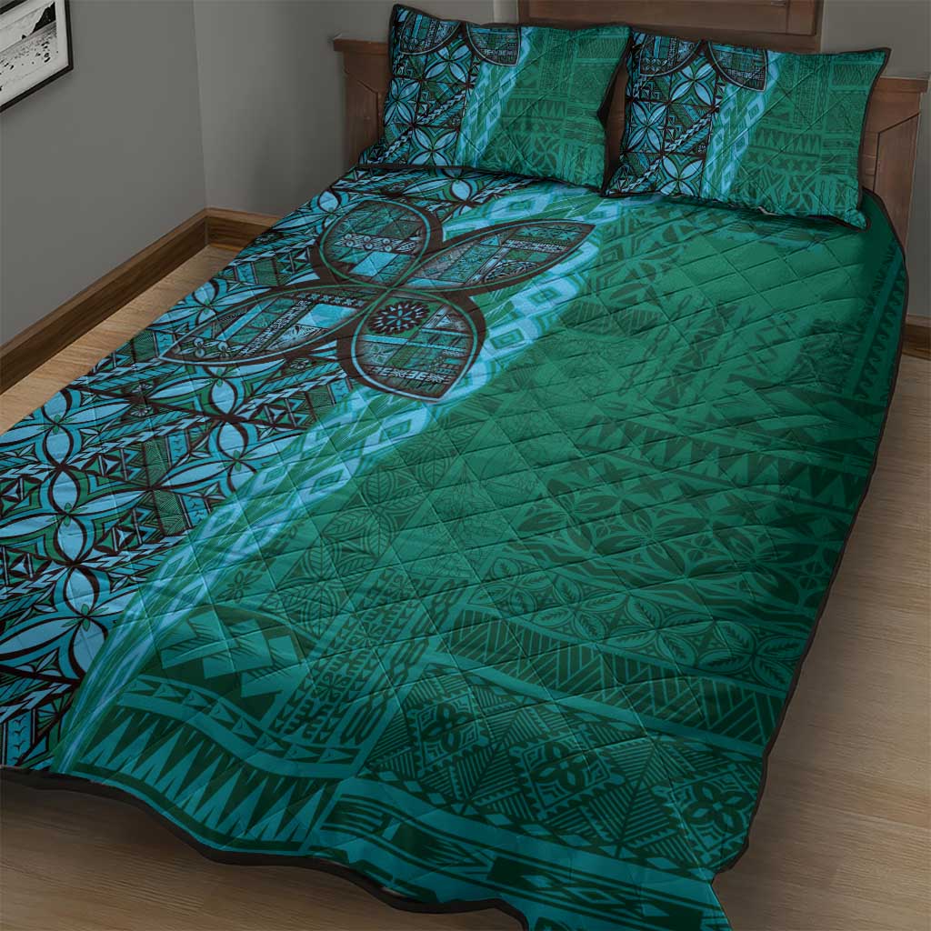Samoan Pacific Tribal Flower Geometric Art Tattoos Quilt Bed Set Siapo Pattern Turquoise Tide LT03 - Polynesian Pride