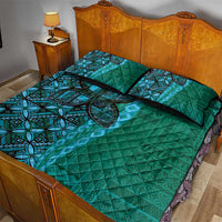 Samoan Pacific Tribal Flower Geometric Art Tattoos Quilt Bed Set Siapo Pattern Turquoise Tide LT03 - Polynesian Pride