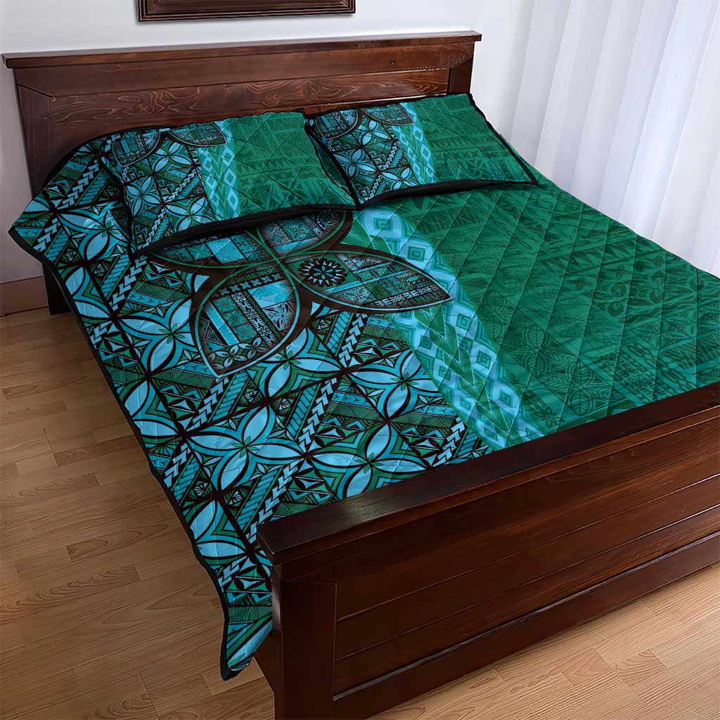 Samoan Pacific Tribal Flower Geometric Art Tattoos Quilt Bed Set Siapo Pattern Turquoise Tide LT03 - Polynesian Pride