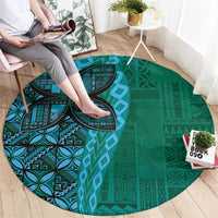 Samoan Pacific Tribal Flower Geometric Art Tattoos Round Carpet Siapo Pattern Turquoise Tide - Polynesian Pride