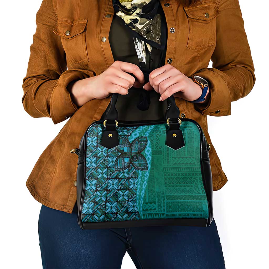 Samoan Pacific Tribal Flower Geometric Art Tattoos Shoulder Handbag Siapo Pattern Turquoise Tide - Polynesian Pride