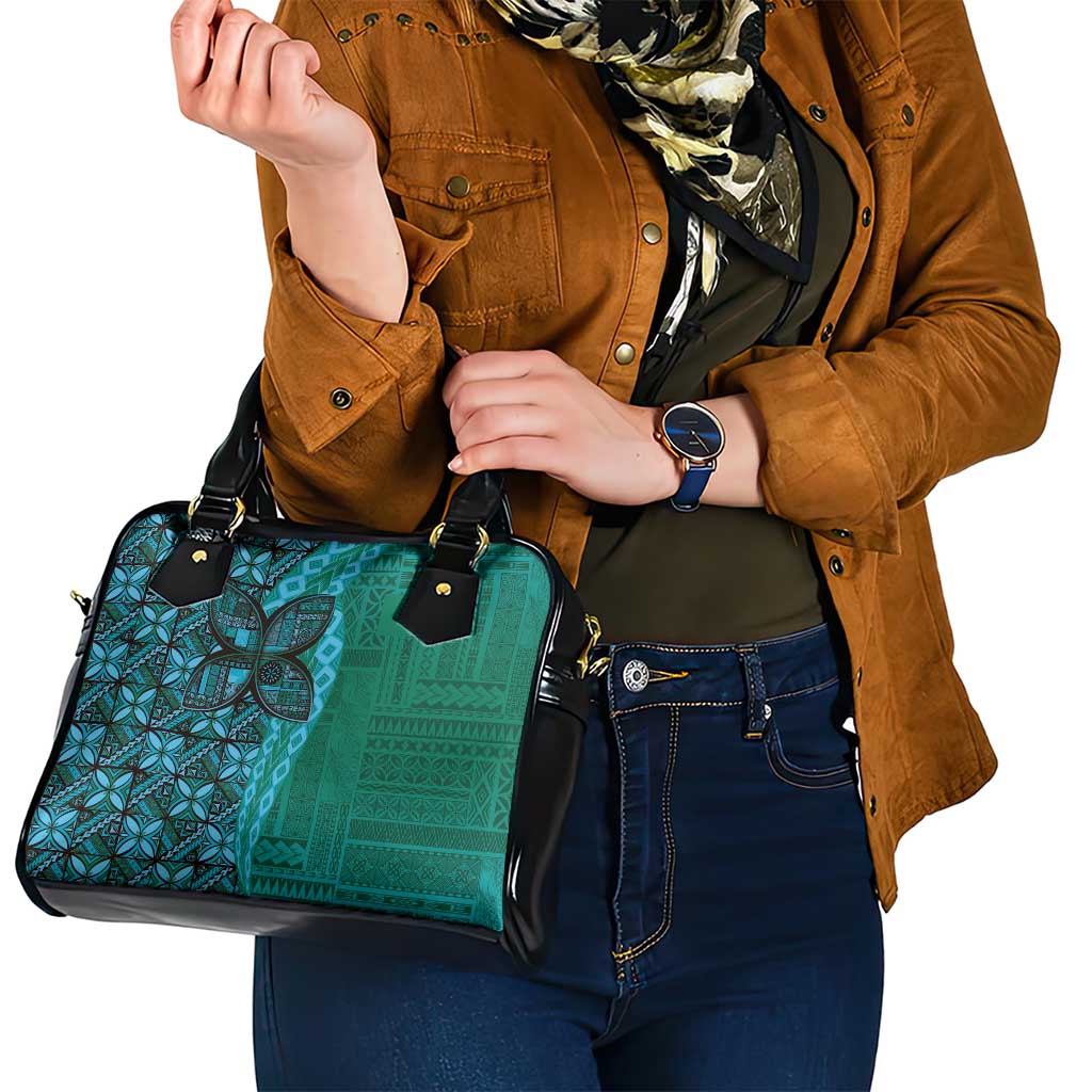 Samoan Pacific Tribal Flower Geometric Art Tattoos Shoulder Handbag Siapo Pattern Turquoise Tide - Polynesian Pride