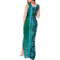 Samoan Pacific Tribal Flower Geometric Art Tattoos Tank Maxi Dress Siapo Pattern Turquoise Tide - Polynesian Pride