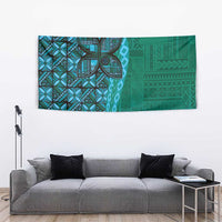 Samoan Pacific Tribal Flower Geometric Art Tattoos Tapestry Siapo Pattern Turquoise Tide - Polynesian Pride