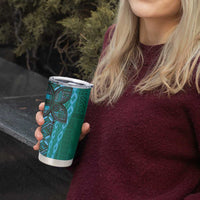 Samoan Pacific Tribal Flower Geometric Art Tattoos Tumbler Cup Siapo Pattern Turquoise Tide - Polynesian Pride