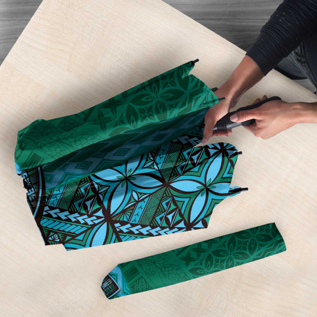 Samoan Pacific Tribal Flower Geometric Art Tattoos Umbrella Siapo Pattern Turquoise Tide - Polynesian Pride