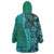 Samoan Pacific Tribal Flower Geometric Art Tattoos Wearable Blanket Hoodie Siapo Pattern Turquoise Tide - Polynesian Pride
