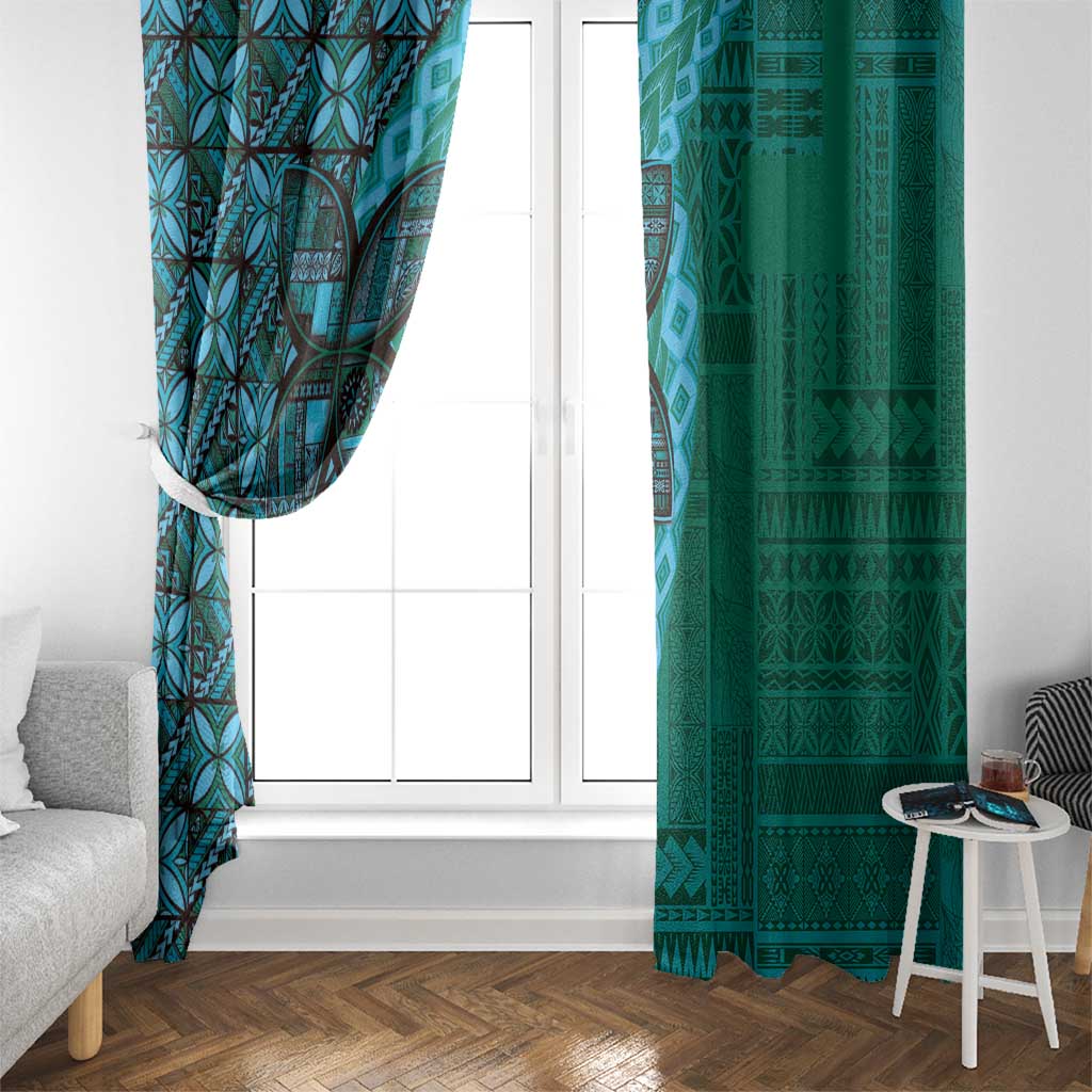 Samoan Pacific Tribal Flower Geometric Art Tattoos Window Curtain Siapo Pattern Turquoise Tide - Polynesian Pride