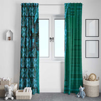 Samoan Pacific Tribal Flower Geometric Art Tattoos Window Curtain Siapo Pattern Turquoise Tide - Polynesian Pride