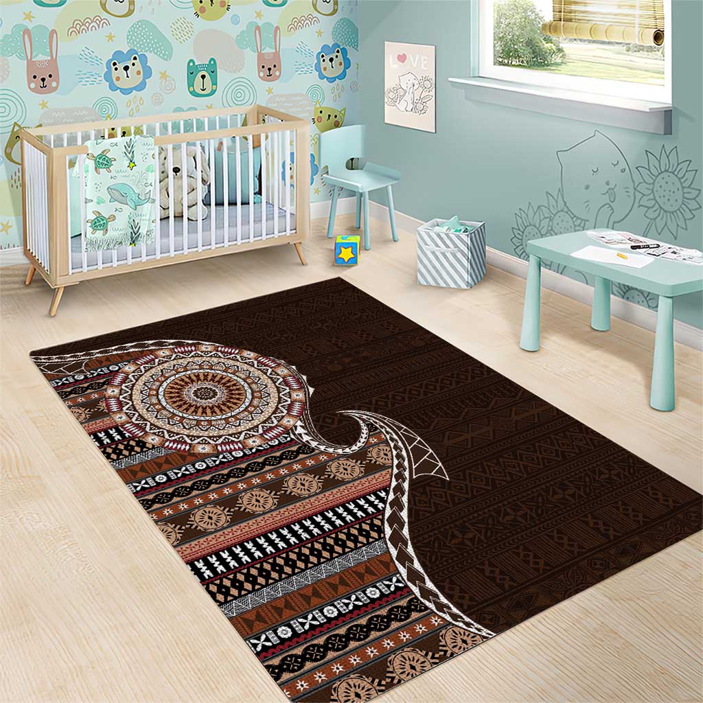 Fijian Masi Tribal Tattoos Art Pattern Area Rug Brown Color Half Style - Polynesian Pride