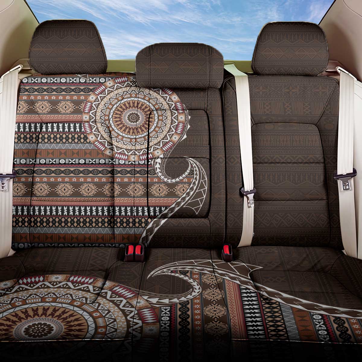 Fijian Masi Tribal Tattoos Art Pattern Back Car Seat Cover Brown Color Half Style - Polynesian Pride