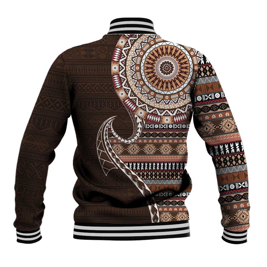 Fijian Masi Tribal Tattoos Art Pattern Baseball Jacket Brown Color Half Style - Polynesian Pride