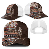 Fijian Masi Tribal Tattoos Art Pattern Baseball Net Cap Brown Color Half Style - Polynesian Pride