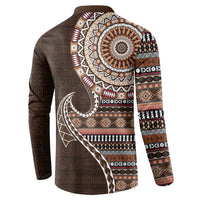 Fijian Masi Tribal Tattoos Art Pattern Button Sweatshirt Brown Color Half Style - Polynesian Pride