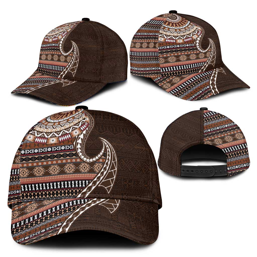 Fijian Masi Tribal Tattoos Art Pattern Classic Cap Brown Color Half Style - Polynesian Pride