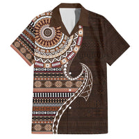 Fijian Masi Tribal Tattoos Art Pattern Family Matching Long Sleeve Bodycon Dress and Hawaiian Shirt Brown Color Half Style LT03 Dad's Shirt - Short Sleeve Brown - Polynesian Pride