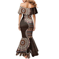 Fijian Masi Tribal Tattoos Art Pattern Family Matching Mermaid Dress and Hawaiian Shirt Brown Color Half Style LT03 - Polynesian Pride