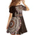 Fijian Masi Tribal Tattoos Art Pattern Family Matching Off The Shoulder Long Sleeve Dress and Hawaiian Shirt Brown Color Half Style - Polynesian Pride