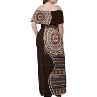 Fijian Masi Tribal Tattoos Art Pattern Family Matching Off Shoulder Maxi Dress and Hawaiian Shirt Brown Color Half Style LT03 - Polynesian Pride