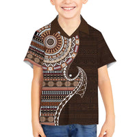 Fijian Masi Tribal Tattoos Art Pattern Family Matching Off Shoulder Maxi Dress and Hawaiian Shirt Brown Color Half Style LT03 Son's Shirt Brown - Polynesian Pride