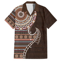 Fijian Masi Tribal Tattoos Art Pattern Family Matching Off Shoulder Short Dress and Hawaiian Shirt Brown Color Half Style LT03 Dad's Shirt - Short Sleeve Brown - Polynesian Pride
