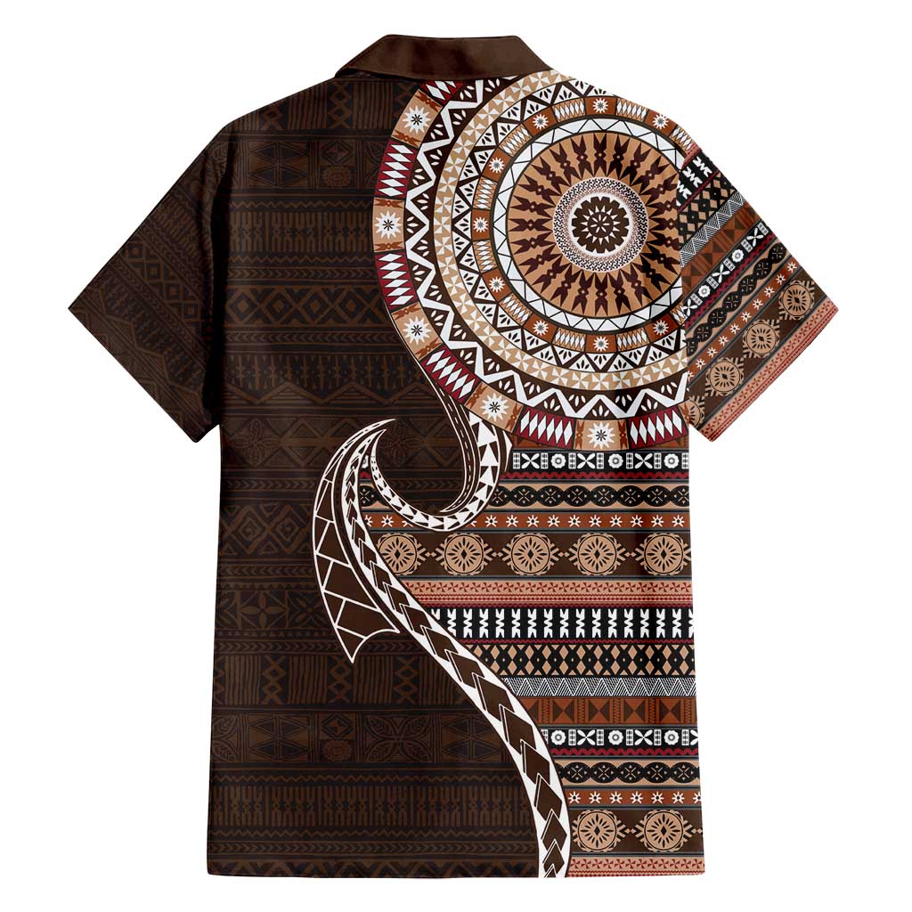 Fijian Masi Tribal Tattoos Art Pattern Family Matching Off Shoulder Short Dress and Hawaiian Shirt Brown Color Half Style LT03 - Polynesian Pride