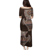 Fijian Masi Tribal Tattoos Art Pattern Family Matching Puletasi and Hawaiian Shirt Brown Color Half Style - Polynesian Pride