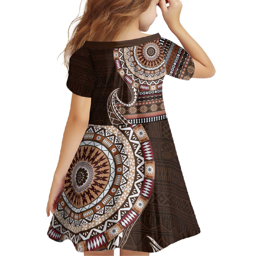 Fijian Masi Tribal Tattoos Art Pattern Family Matching Short Sleeve Bodycon Dress and Hawaiian Shirt Brown Color Half Style LT03 - Polynesian Pride