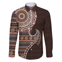 Fijian Masi Tribal Tattoos Art Pattern Family Matching Short Sleeve Bodycon Dress and Hawaiian Shirt Brown Color Half Style LT03 Dad's Shirt - Long Sleeve Brown - Polynesian Pride