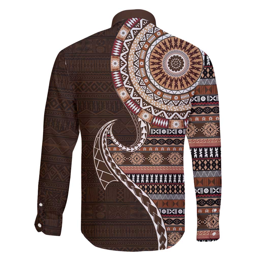 Fijian Masi Tribal Tattoos Art Pattern Family Matching Tank Maxi Dress and Hawaiian Shirt Brown Color Half Style LT03 - Polynesian Pride