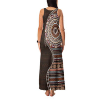 Fijian Masi Tribal Tattoos Art Pattern Family Matching Tank Maxi Dress and Hawaiian Shirt Brown Color Half Style LT03 - Polynesian Pride