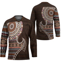 Fijian Masi Tribal Tattoos Art Pattern Hockey Jersey Brown Color Half Style - Polynesian Pride