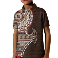 Fijian Masi Tribal Tattoos Art Pattern Kid Polo Shirt Brown Color Half Style LT03 Kid Brown - Polynesian Pride