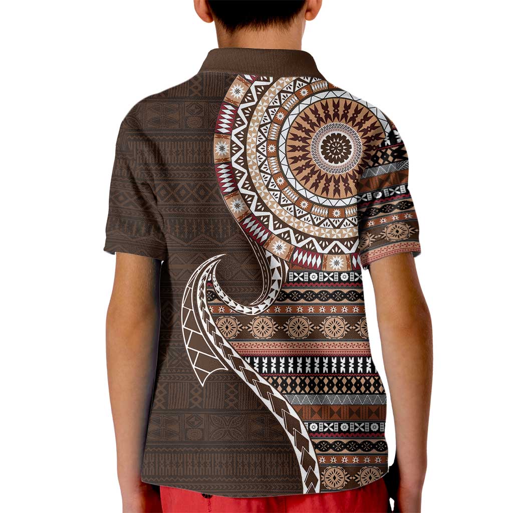 Fijian Masi Tribal Tattoos Art Pattern Kid Polo Shirt Brown Color Half Style LT03 - Polynesian Pride