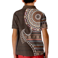 Fijian Masi Tribal Tattoos Art Pattern Kid Polo Shirt Brown Color Half Style LT03 - Polynesian Pride