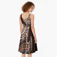 Fijian Masi Tribal Tattoos Art Pattern Midi Dress Brown Color Half Style LT03 - Polynesian Pride