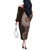 Fijian Masi Tribal Tattoos Art Pattern Off The Shoulder Long Sleeve Dress Brown Color Half Style - Polynesian Pride