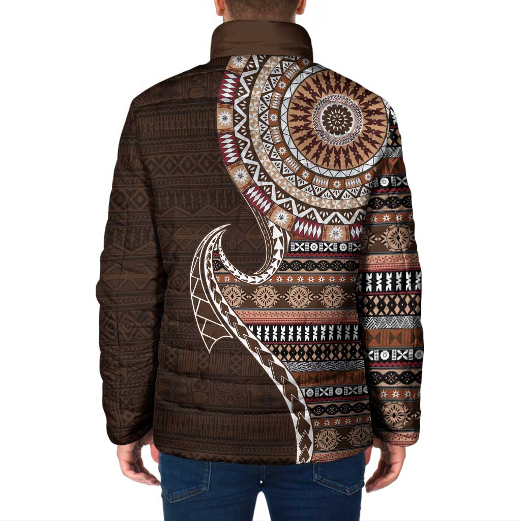 Fijian Masi Tribal Tattoos Art Pattern Padded Jacket Brown Color Half Style - Polynesian Pride