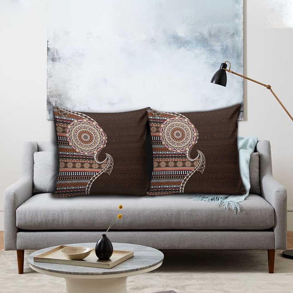 Fijian Masi Tribal Tattoos Art Pattern Pillow Cover Brown Color Half Style - Polynesian Pride