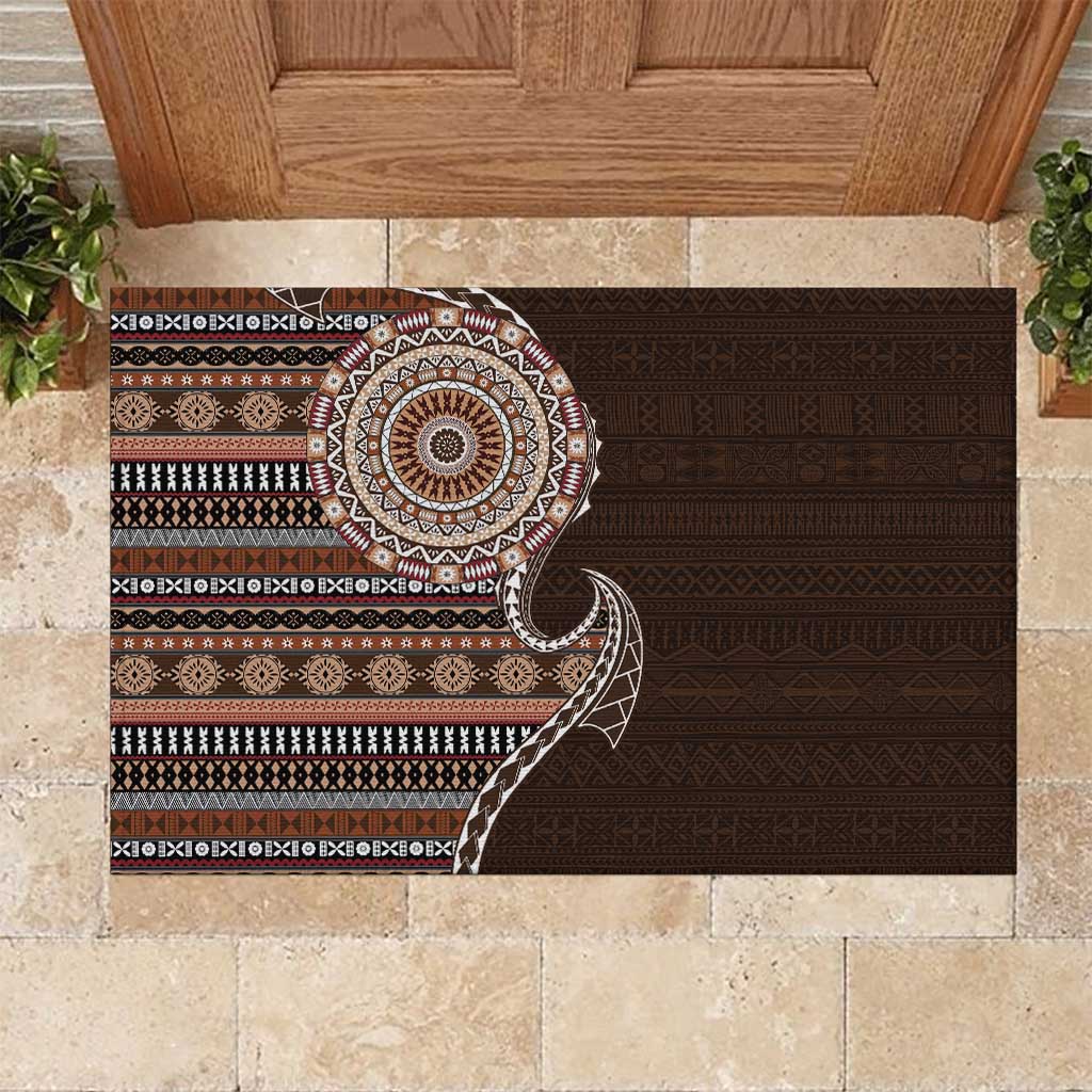 Fijian Masi Tribal Tattoos Art Pattern Rubber Doormat Brown Color Half Style - Polynesian Pride