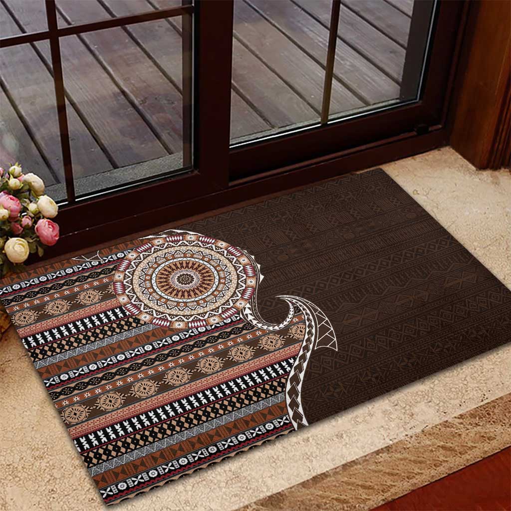 Fijian Masi Tribal Tattoos Art Pattern Rubber Doormat Brown Color Half Style - Polynesian Pride
