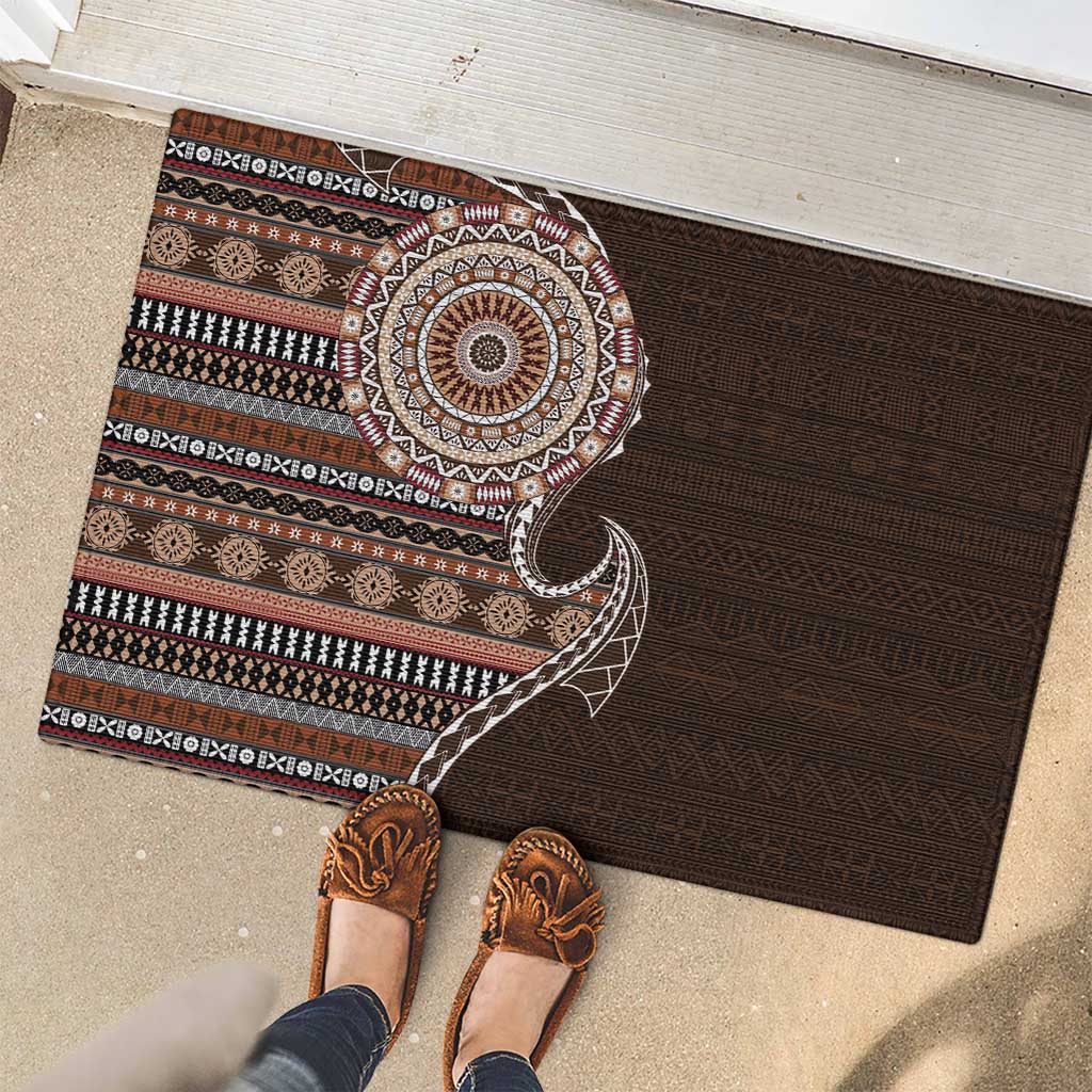 Fijian Masi Tribal Tattoos Art Pattern Rubber Doormat Brown Color Half Style - Polynesian Pride