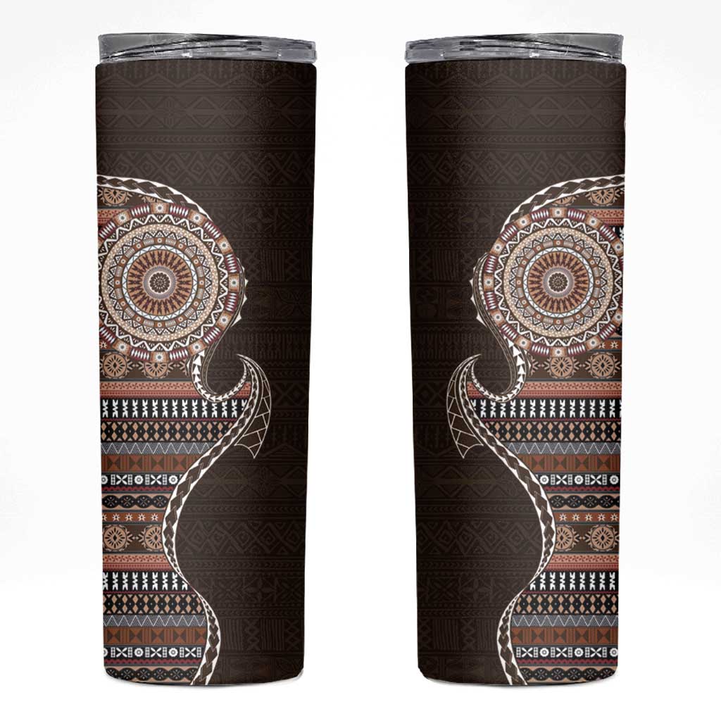 Fijian Masi Tribal Tattoos Art Pattern Skinny Tumbler Brown Color Half Style - Polynesian Pride